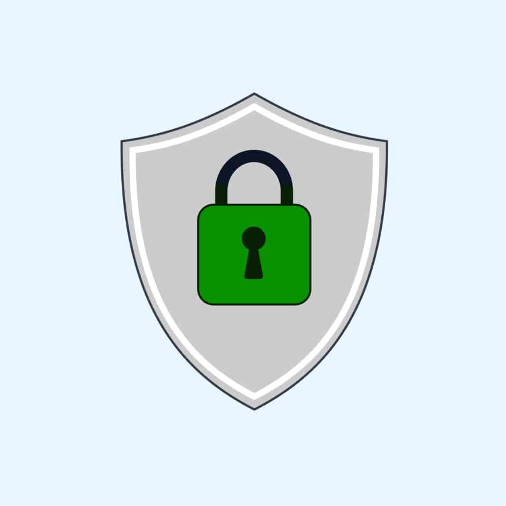 Sköld med lås symboliserar säkerhet